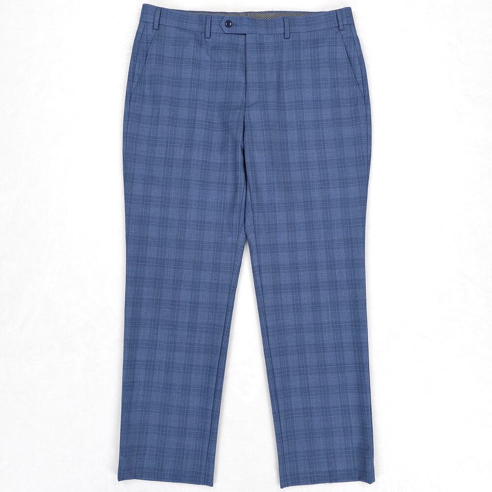 Michael Kors Mens Classic Fit Suit Pant 36x30 Denim Blue Plaid Stretch Wool NWOT